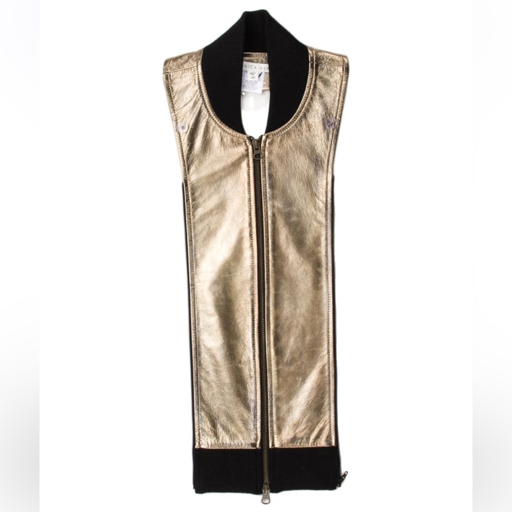 $550 RARE Veronica Beard LEATHER metallic gold Dickey Jacket blazer insert.